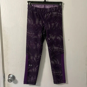 Under Armour HeatGear Compression Purple & White Pattern Crop Leggings Sz Small